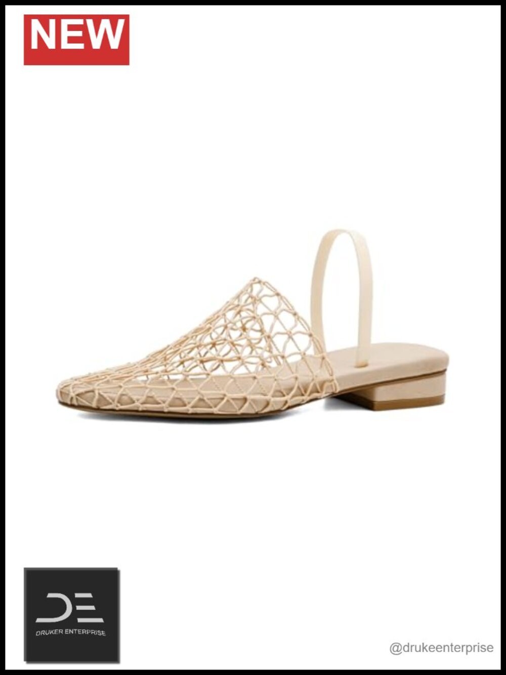 Woven Fishnet Mesh Flat Sandals Women Mules Slide Slip-On Low Heel